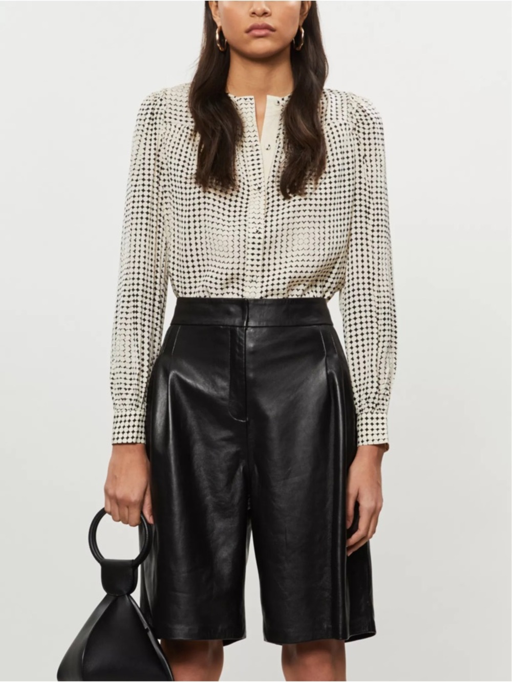 Reiss Joanie Cream Black Spotted Print Blouse Button Up Long Sleeve Top Us 8